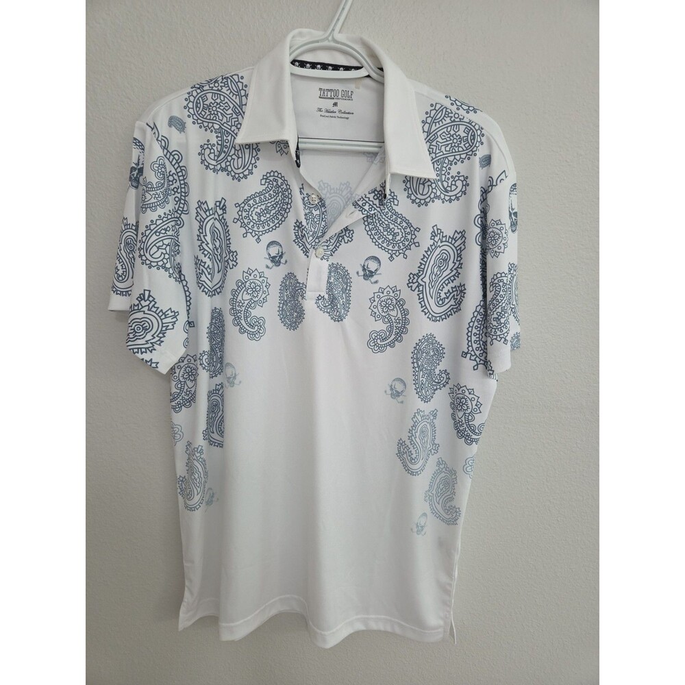 Tattoo Golf White Performance Paisley Polo Shirt Size M